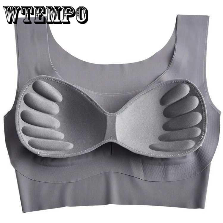 Women Ice Silk Strap Bra Seamless Adjustable Fitness No Steel Ring Push Up Bra