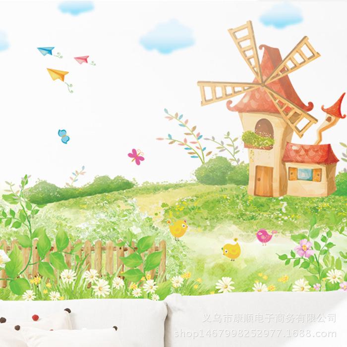 Pastoral dream windmill children's room living room bedroom TV background wall stickers kindergarten