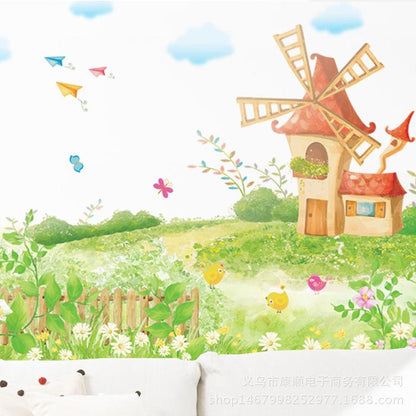 Pastoral dream windmill children's room living room bedroom TV background wall stickers kindergarten