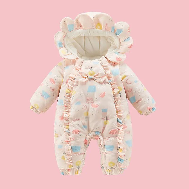 Baby Clothes Autumn Winter Suit Plush Thick Cotton Clothes Newborn Girl Warm One-piece Clothes Princess Clothes for Going Out In Winter