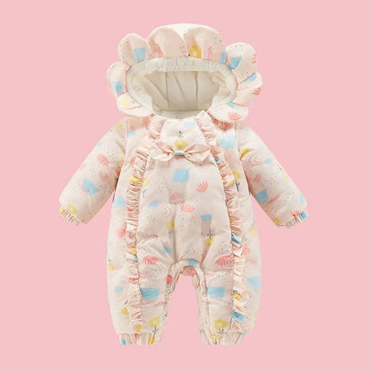 Baby Clothes Autumn Winter Suit Plush Thick Cotton Clothes Newborn Girl Warm One-piece Clothes Princess Clothes for Going Out In Winter