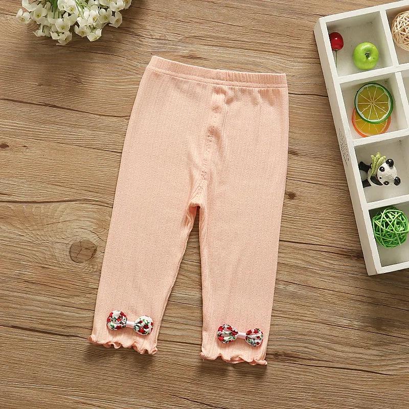 Girls' Leggings Children's Spring and Autumn Thin Floral Bow Korean Cropped Trousers Stretch Pants Baby Outer Wear and Inner Wear