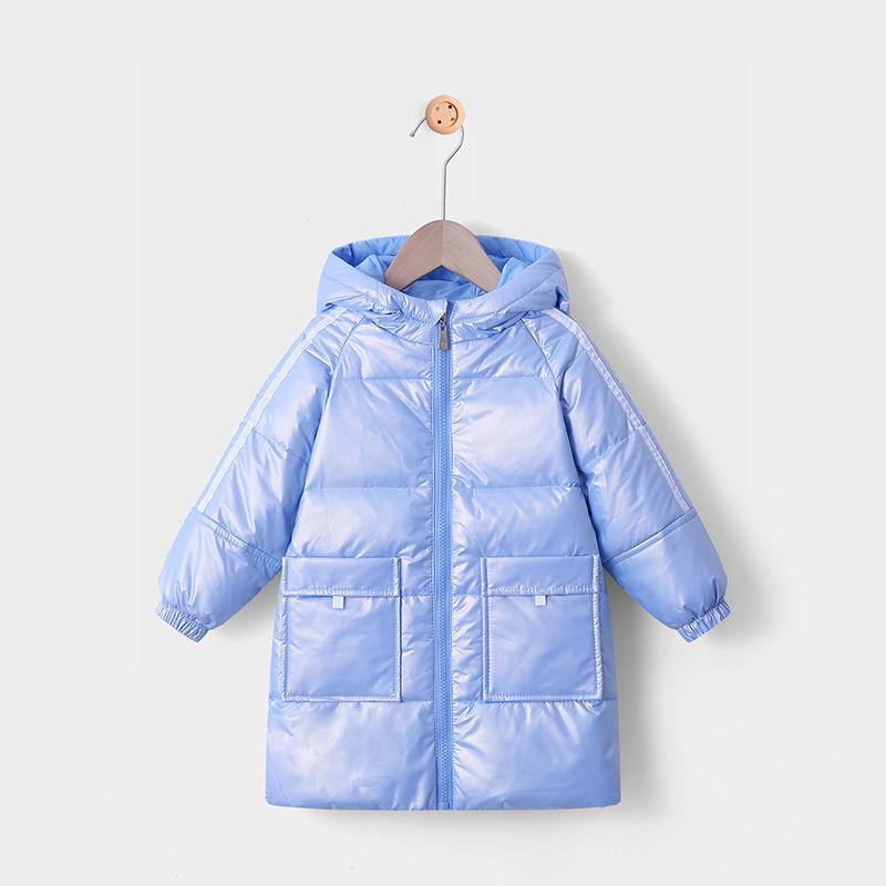 Children's Down Jackets Medium-length Boys and Girls White Duck Down Jackets Thick Warm Shiny and Wash-free Hooded Children's Wear