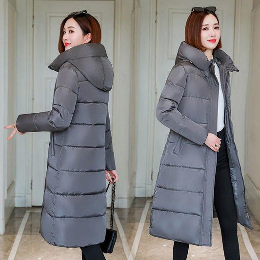 Women's Mid-length Down Jacket Winter Korean Loose Cotton Clothes Casual Hooded Padded Jacket Quilted Jacket