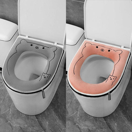 2-pack Household Toilet Seat Cushion Zipper Type Four Seasons Universal Waterproof Toilet Seat Cartoon Cute Toilet Cover Thick and Washable