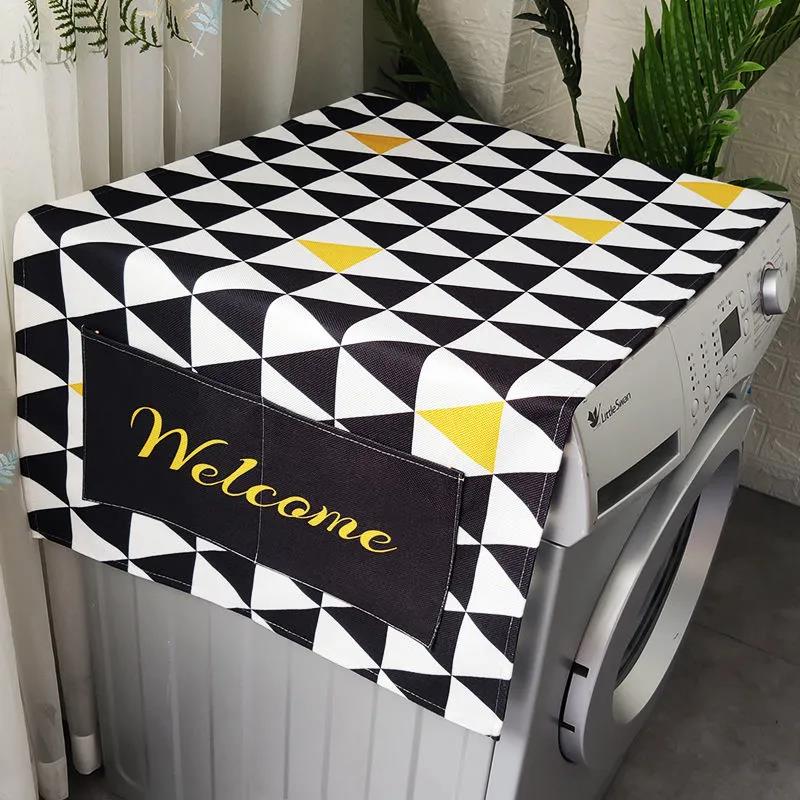 Side Pockets Refrigerator Washing Machine Dust Cover Cloth Bedside Table Cloth Cover Waterproof Microwave Oven Thick Top Cover Cloth