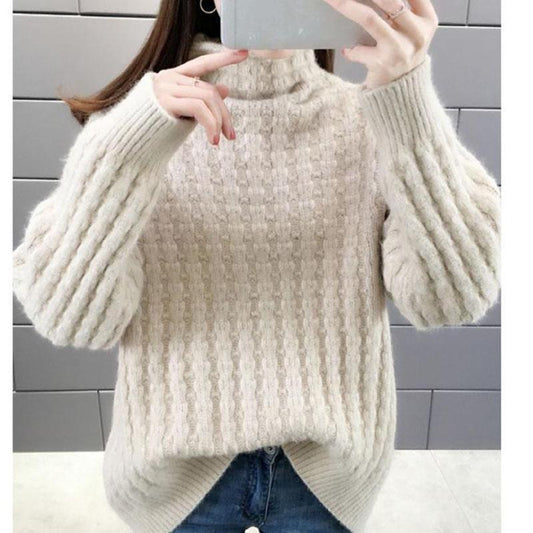 Autumn and Winter Cherry Red Loose Sweater Turtleneck Thick Warm Jacket Fashion Casual Young Women's Top