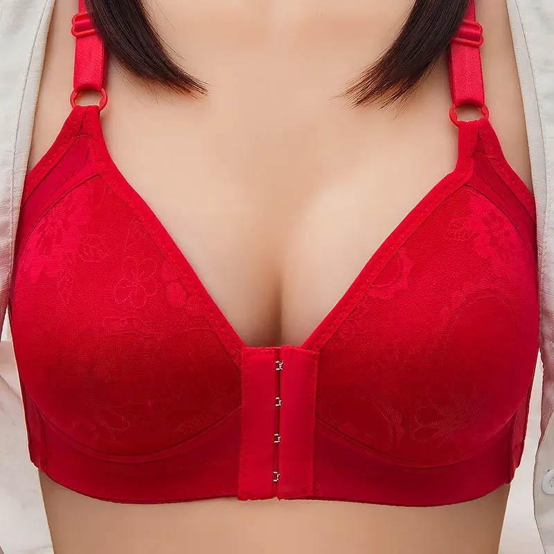 Ladies Front Buckle Bra Large Size Thin Section Breathable No Steel Rings Gather Adjustable Receiving Side Breast Sexy Bra