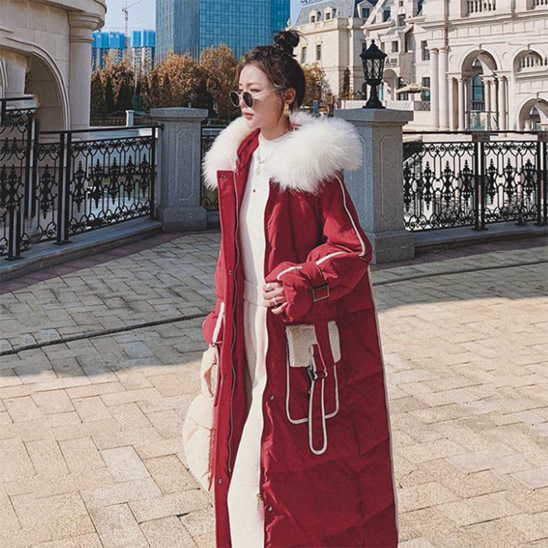 Women's Solid Color Down Jacket Mid-length Korean Loose Thick Coat Warm Cotton Coat Big Fur Collar Winter Clothes Quilted Coat