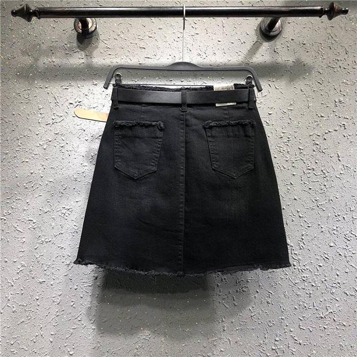 Pofulove Plus Size Women High Waist Button Denim Skirt Student Hip Skirt Anti-light A-line Skirts