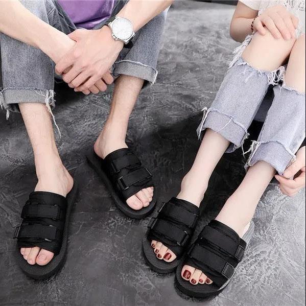 Summer Slippers Women's Non Slip Flat Breathable Slippers Men's Soft Sole Black Slippers Couple Casual Seaside Slippers