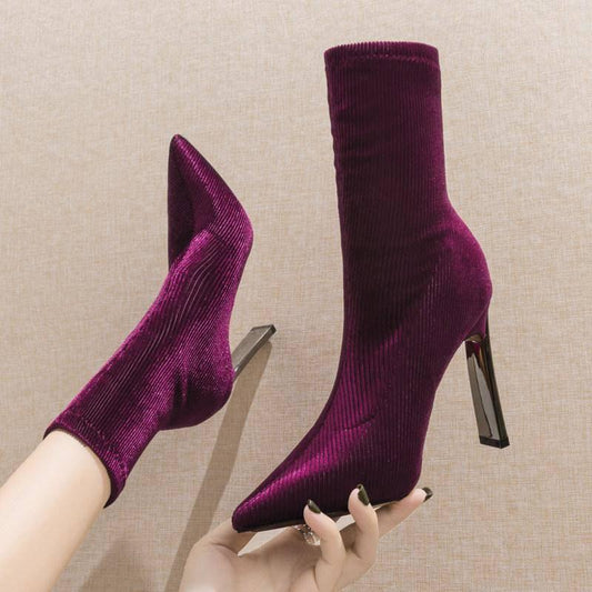 Fashion Women Boots Pointed Toe Elastic Ankle Boots Heels Shoes Spring Autumn Winter Female Socks Boots