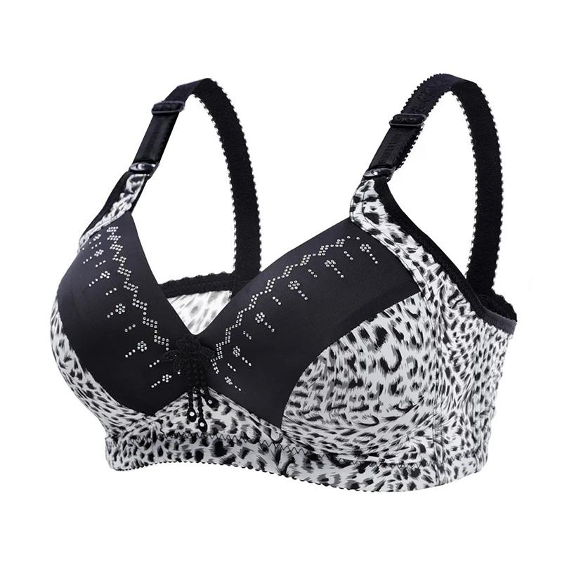 Large Size Thin Leopard Print Bra Underwear Female Super Gathered Sexy Big Breasted Anti-sagging No Steel Ring Bra