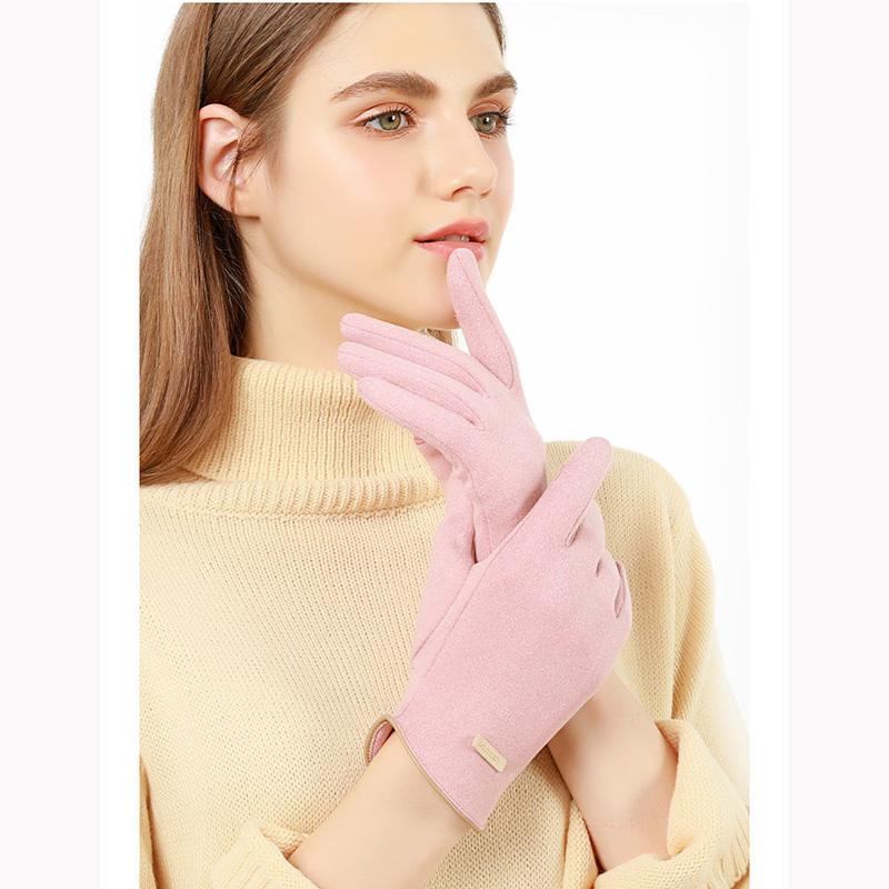 Women's Winter Warm Gloves Velvet Cold-proof Show Two-finger Thumb Index Fingers Simple Solid Touch Screen Office Typing Velvet Self-heating Mittens