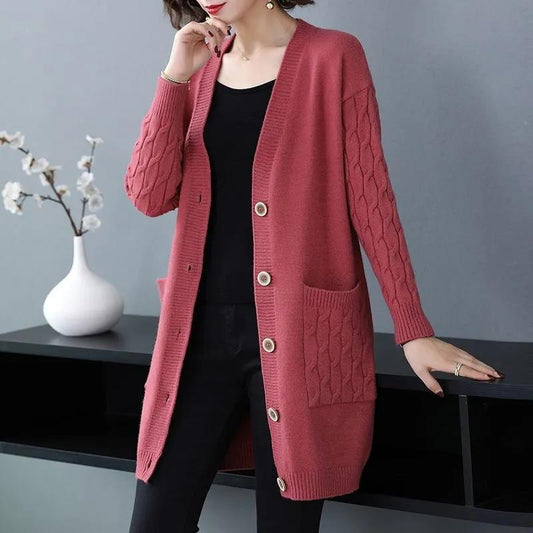 S-XXXL Women's Winter Solid Color Loose Knitted Cardigan Large Size Buttons Sweaters Female Autumn Long Sleeve Casual Knitted Coat