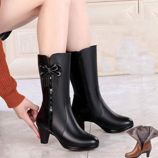 Boots Women Leather Snow Boots Flat Warm Wool Shoes Women Winter Martin Boots Ladies Botas Mujer