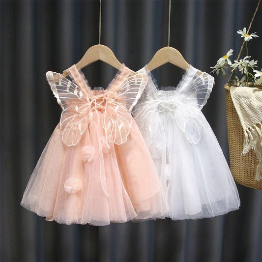 Baby Girl Summer Dress Children's Clothing Mesh Angel Princess Dress Fairy Girl Suspenders Birthday Dress Wings Fluffy DRESS