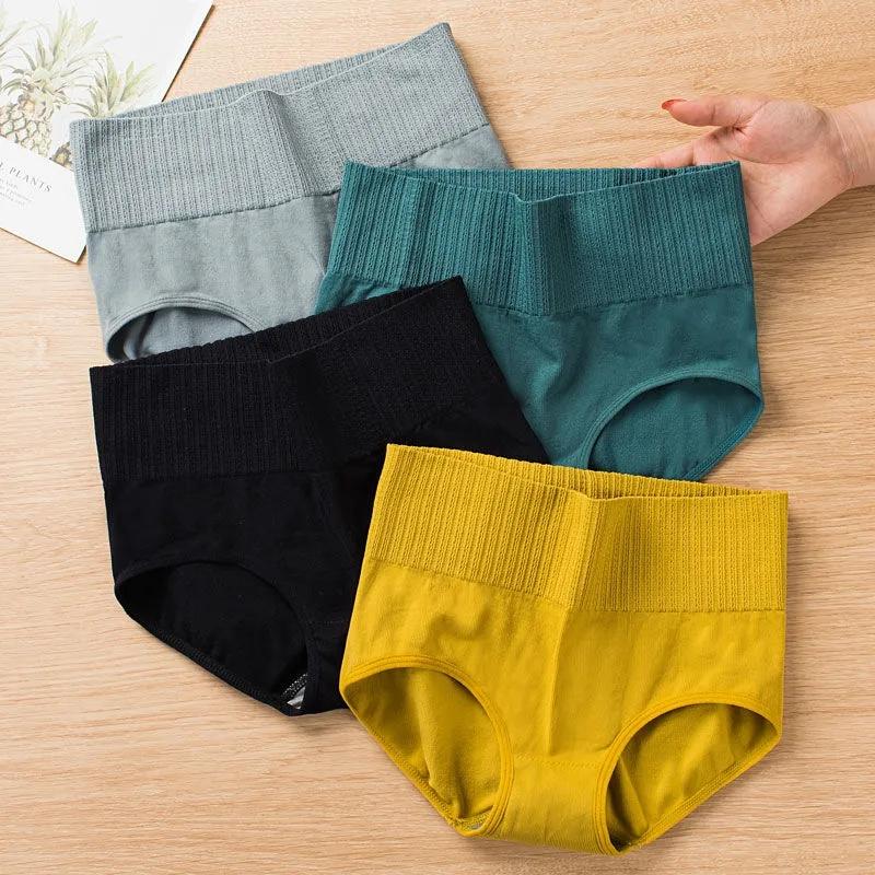 4PCS Women's Pure Cotton Crotch Antibacterial High-waist Panties for Students Sexy Breathable Belly-lifting Hips Plus Size Ladies Briefs Underwear