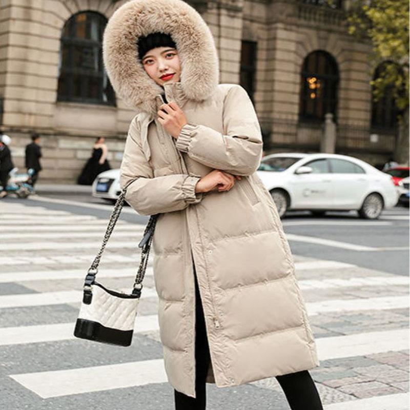 Down Jacket Winter Ladies Fashion Korean Big Fur Collar Thick Warm Hooded Mid-length Plus Size Cotton Jacket