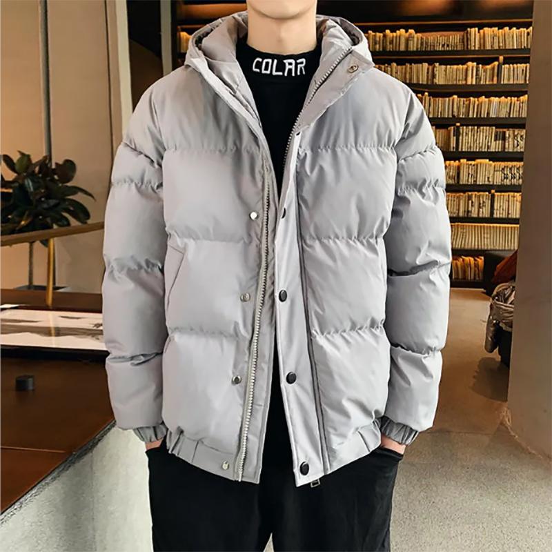 Men's Winter Bread Jacket Down Cotton Jacket Thick Bright Color Cotton Jacket Hooded Korean Padded Jacket