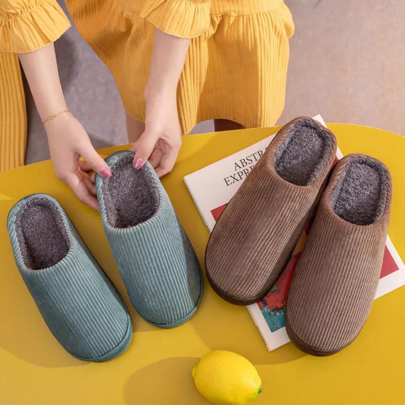 Winter Slippers Women Cotton Shoes Thick Fleece Warm Mens Plus Size Slides Home Indoor Casual Slippers