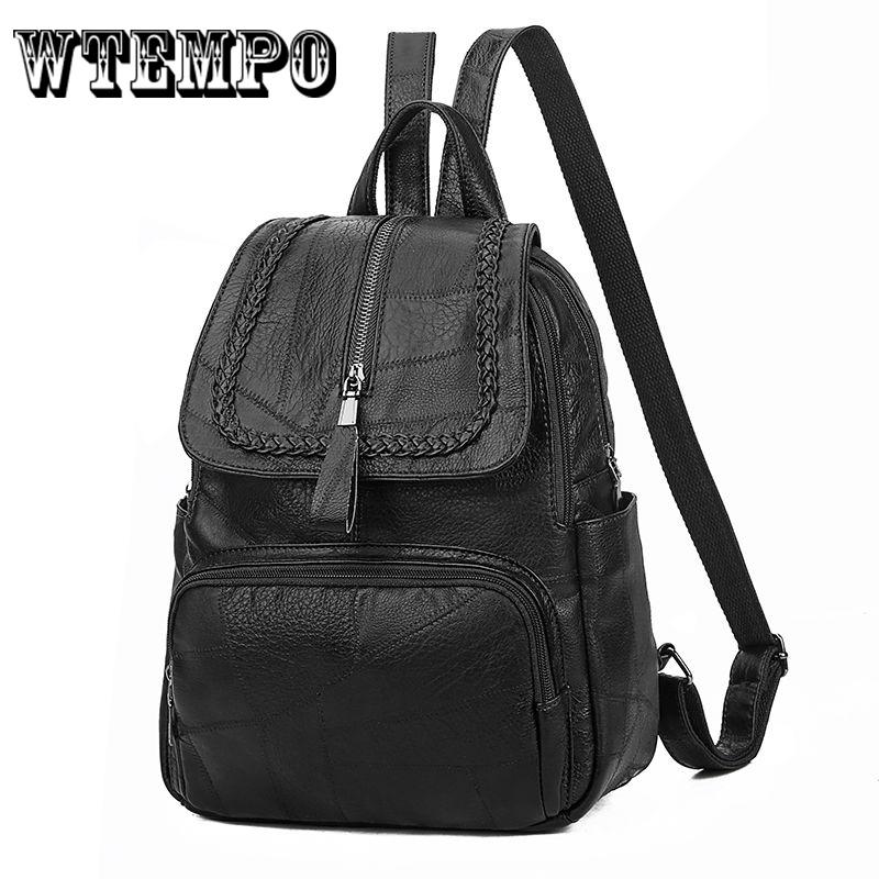 Backpacks Leather Female Women Backpack First Layer Cowhide School Bags Black Hardware