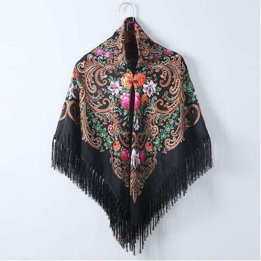 Shawl Scarf Autumn and Winter Dual-use Dress Shawl Women's Outer Wear National Wind Cloak Jacket Women's Big Square Scarf