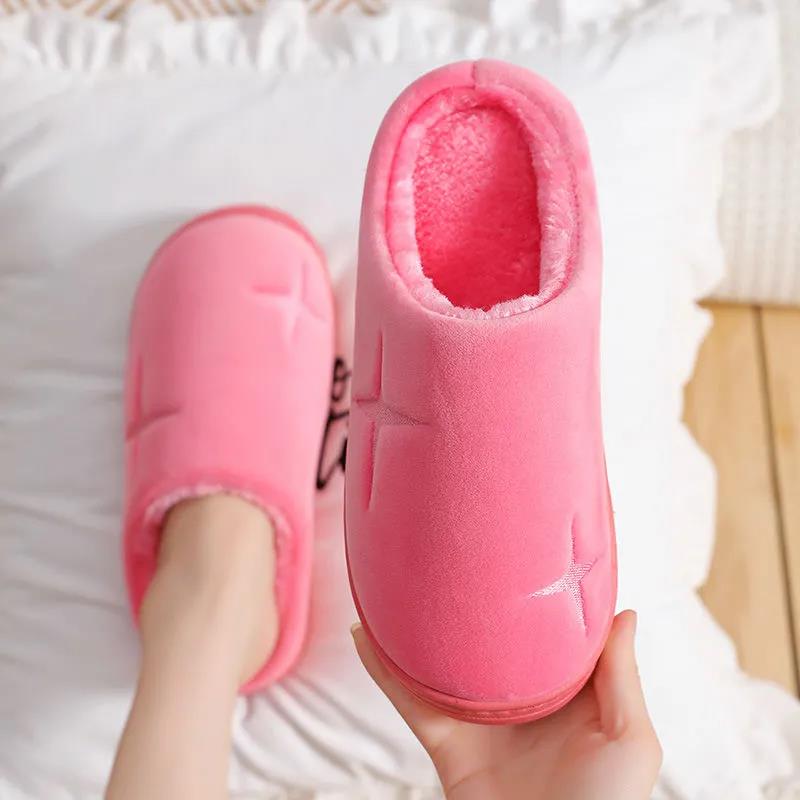 Cotton Slippers Female Winter Couple Home Bag with Thick-soled Non-slip Warm Shoes Indoor Wool Slippers Male