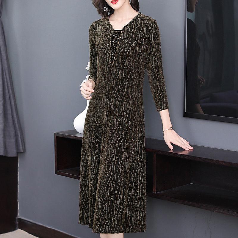 Plus Size Bright Silk Dress Women Long Sleeve O-Neck Dress Sexy Office Vintage Bandage Dresses