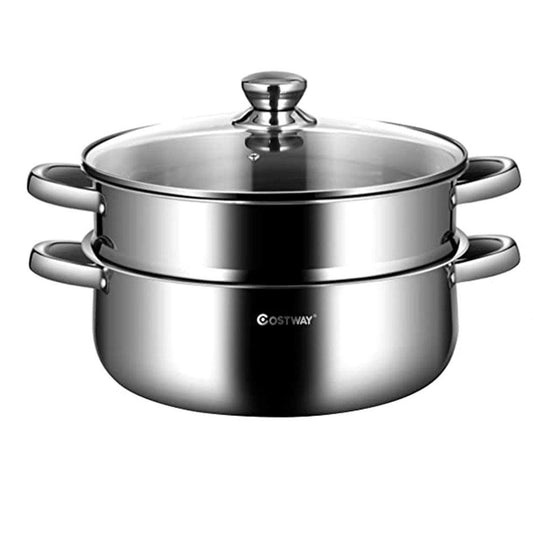 Icoco New Outdoor Trend Stainless Steel Double-layer Three-layer Soup Stackable Steamer With Tempered Glass Cover Thin Type Color Box Package