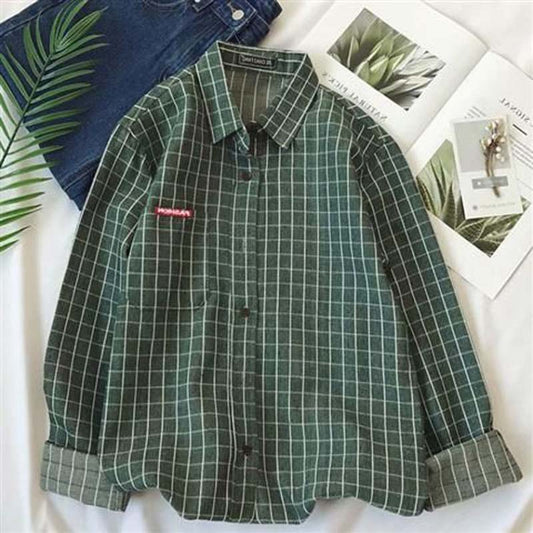 Spring and Autumn New Plaid Shirt Male Student Loose Shirt Jacket