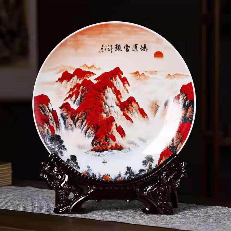 31cm Traditional Pastel Porcelain Plate Chinese Ornaments Creative Crafts Antique Relics Decoration