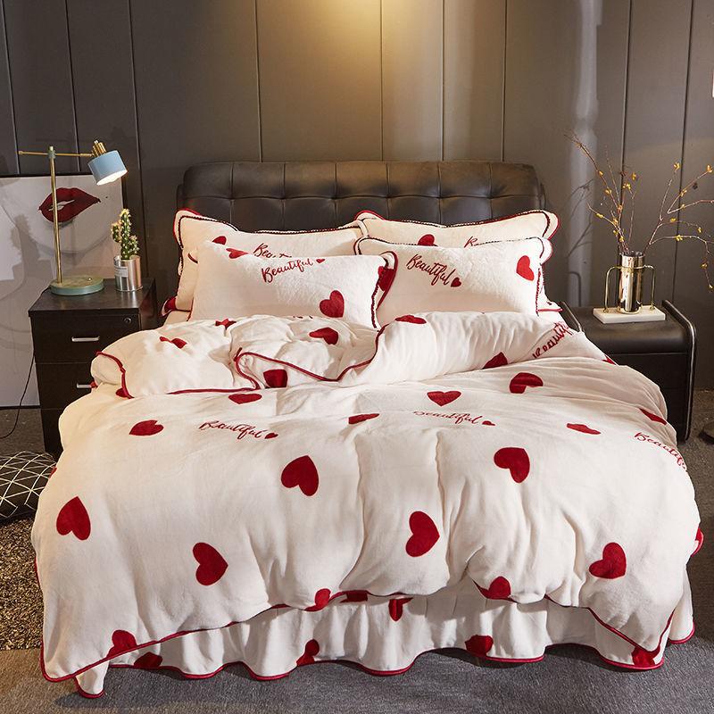 Golden Mink Velvet Four-piece Thick Coral Velvet Double-sided Velvet Kit Milk Velvet Bedding