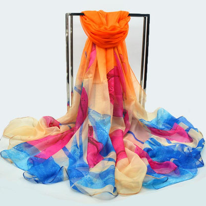 Flower Wrap Shawl Silk Imitation Satin 200*140cm Women Elegant Scarf  All-match Headscarf Sunscreen Gauze Shawl