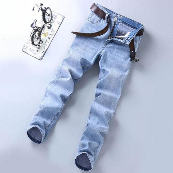 Men's Spring and Autumn Large Size High-stretch Jeans Business Men Summer Solid Color Loose Long Denim Straight Trousers