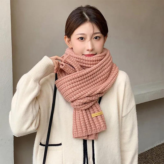 Women's Solid Color Knitted Scarf Women's Winter Thickening and Warmth Cute Scarf All-match