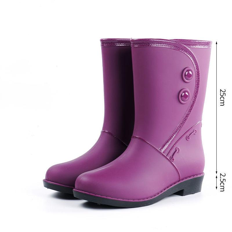 Rain Boots Women's Fashion Style Outer Wear Mid-tube Water Shoes Overshoes Water Boots Rubber Shoes Waterproof Non-slip Women's Adult Rain Boots