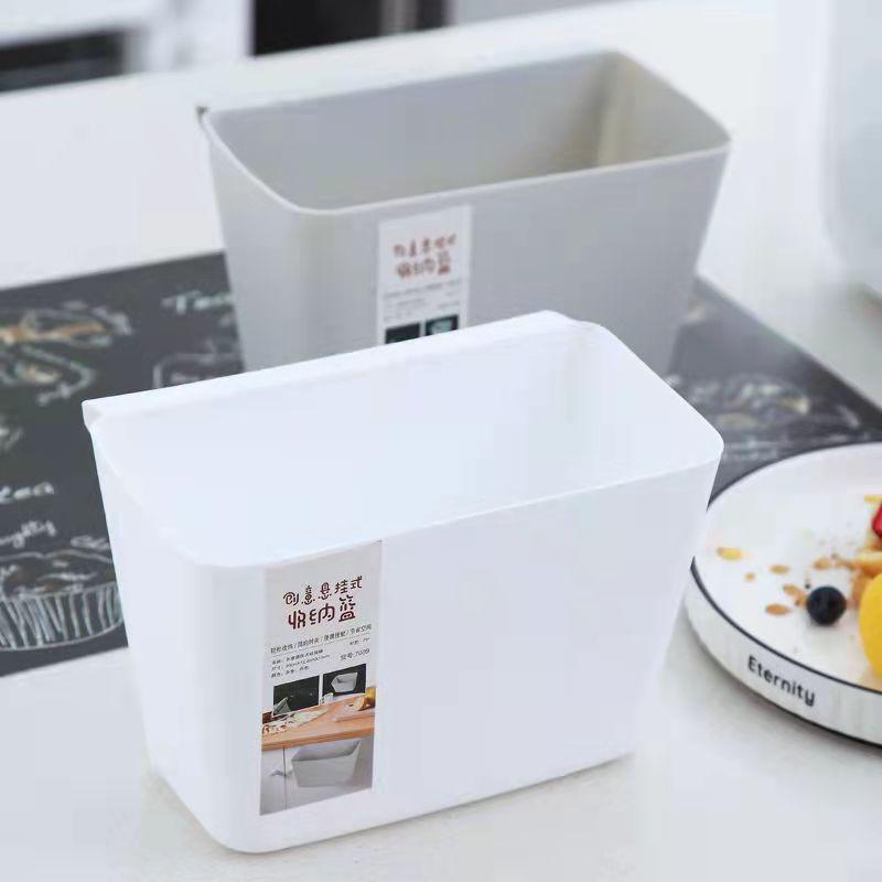 Kitchen Household Wall-mounted Plastic Trash Can Toiletries Storage Bucket Cabinet Door Hanging Bucket Desktop Sundries Storage Box