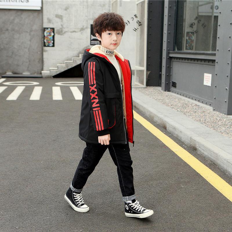 Winter Clothes Plus Cotton Thickening Boys Plus Fleece Jacket Big Children's Cotton Jacket Boy Jacket Children's Mid-length Cotton Jacket