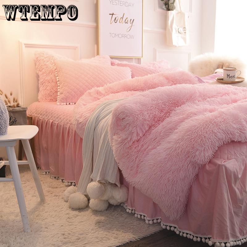 Pure Color Mink Velvet Bedding Set Super Warm Solf Winter Crystal Velvet Duvet Cove Bedclothe Pillow