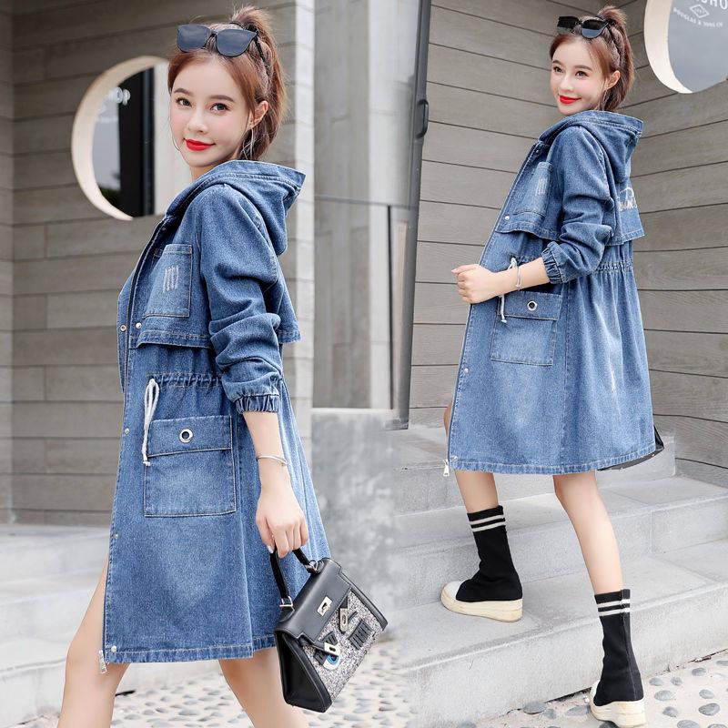 Autumn Winter Women Hooded Denim Jacket Harajuku Wind Jean Jacket Loose Long Sleeve Female Coats