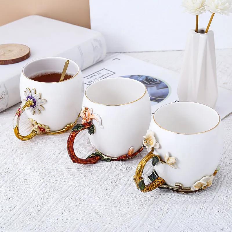 Daisy Ceramic Cup Home Drinking Cup Large Capacity Enamel Cup Creative Office Coffee Cup Couple Gift Cup