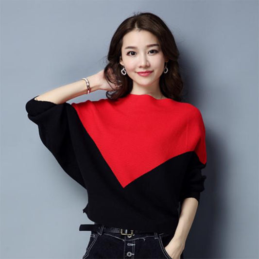 Autumn and Winter Fashion Bawting Top One-neck Bottoming Pullover Sweater Women Loose All-match Sweater