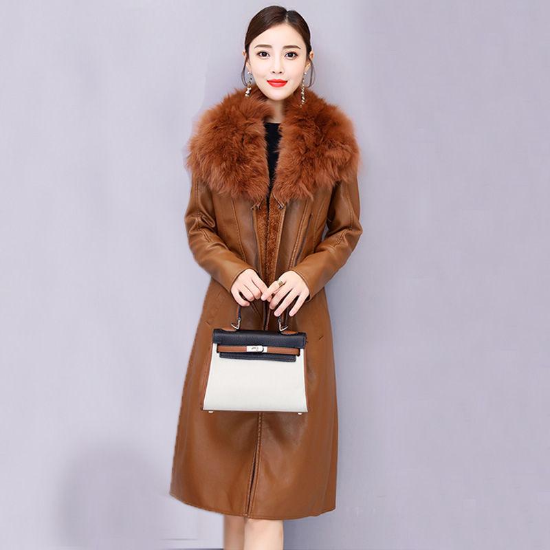 Large size Leather coat Winter Woman's Leather clothing Luxurious Long sleeve Leather jacket Wild