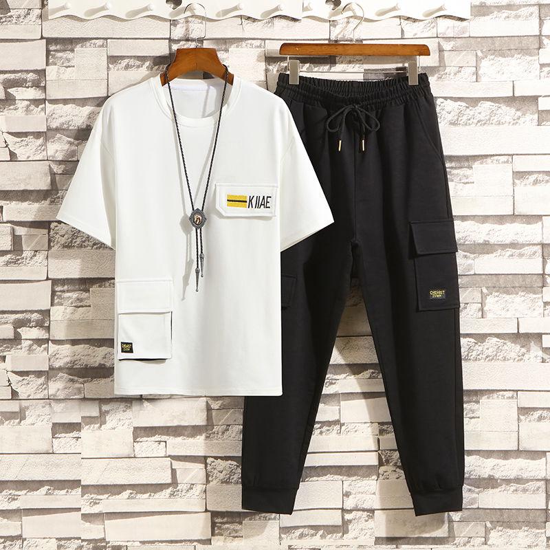 Summer Men's T-shirt Tracksuit Fashion Casual Male Cotton Short Sleeve+ Pant Sets Men T Shirt Set