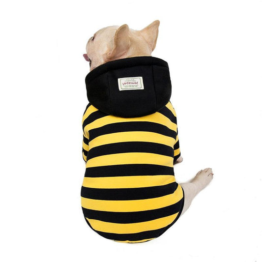 Pet Clothes Autumn and Winter Dog Clothes Bulldog Striped Two-leg Cotton Coat Puppy Hoodies Jacket Coat Keep Warm Clothing for Dogs Pet Soft Outfit