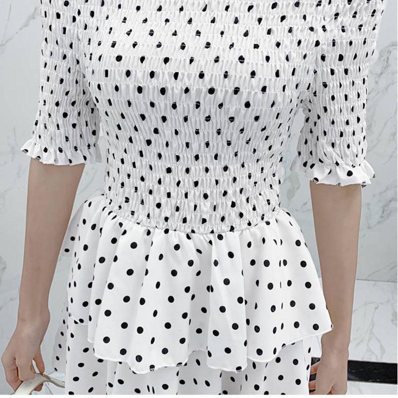 Plus Size Polka Dot Layered Dress Slash Neck Off-shoulder Party Evening Dress Summer