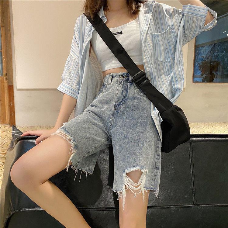 WTEMPO Women Jeans Ripped Denim Shorts Skirt Elastic Waist Loose Wide Leg A-line Office Club Casual Party Dates