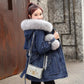 Denim Jacket Women Winter Jeans Jackets and Coats Fur Collar Hooded Thick Plush Warm Parka Casual Loose Jackets Mid-length Outwear Medium Long Clothes