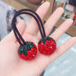 Girl Inlaid Drill Rope Korean Strawberry Double Ball Drill Ball Rubber Band High-end Elegant Large Drill Ball Tie Head Rope Ponytail Tie Rope